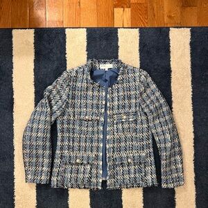 Elegant Blue Tweed Blazer Womens Small